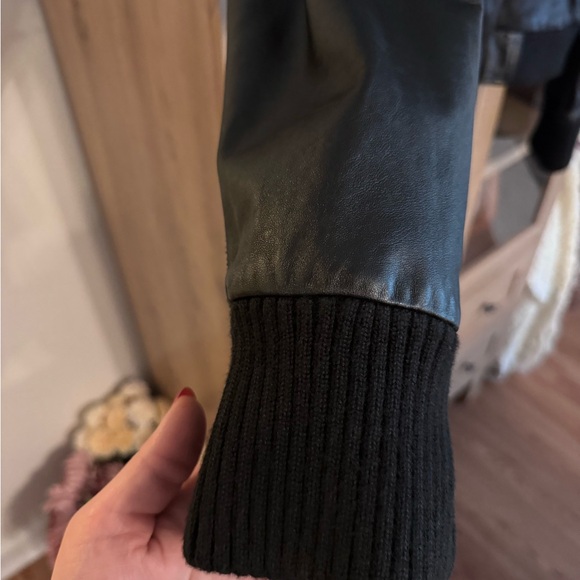 Express Black Genuine Leather Moto Jacket Women Large Leopard Lining Biker - Picture 5 of 8